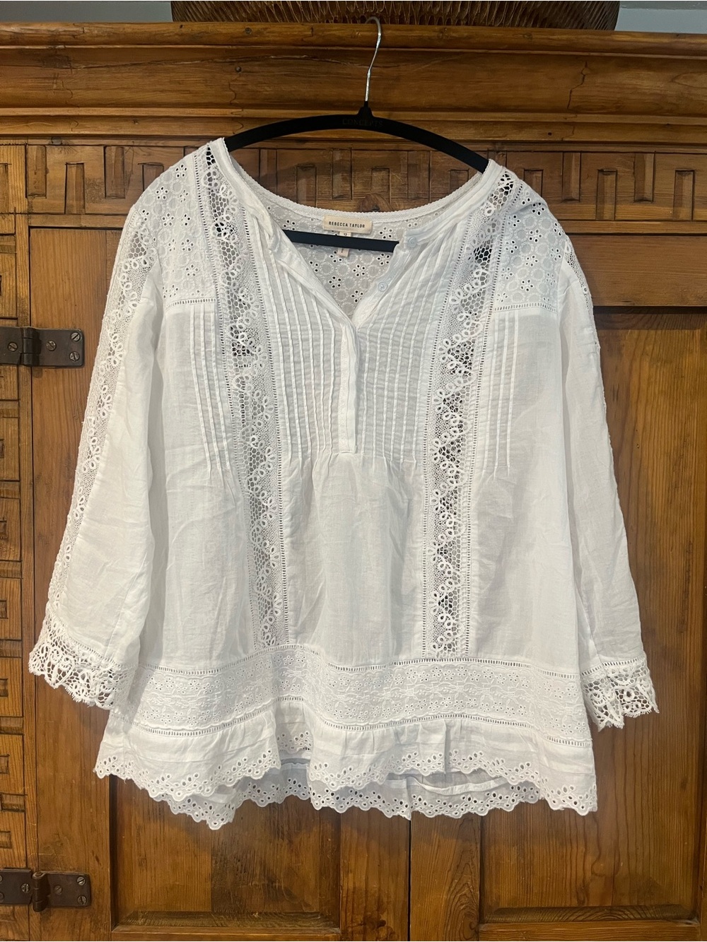Rebecca Taylor White Eyelet Pintuck Blouse